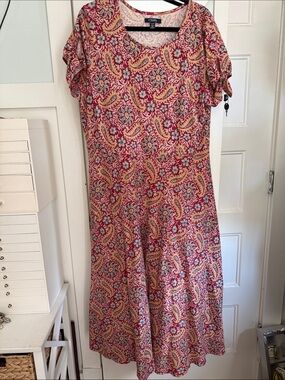 Chaps Pink Paisley Maxi Dress with Blue and Yellow Details